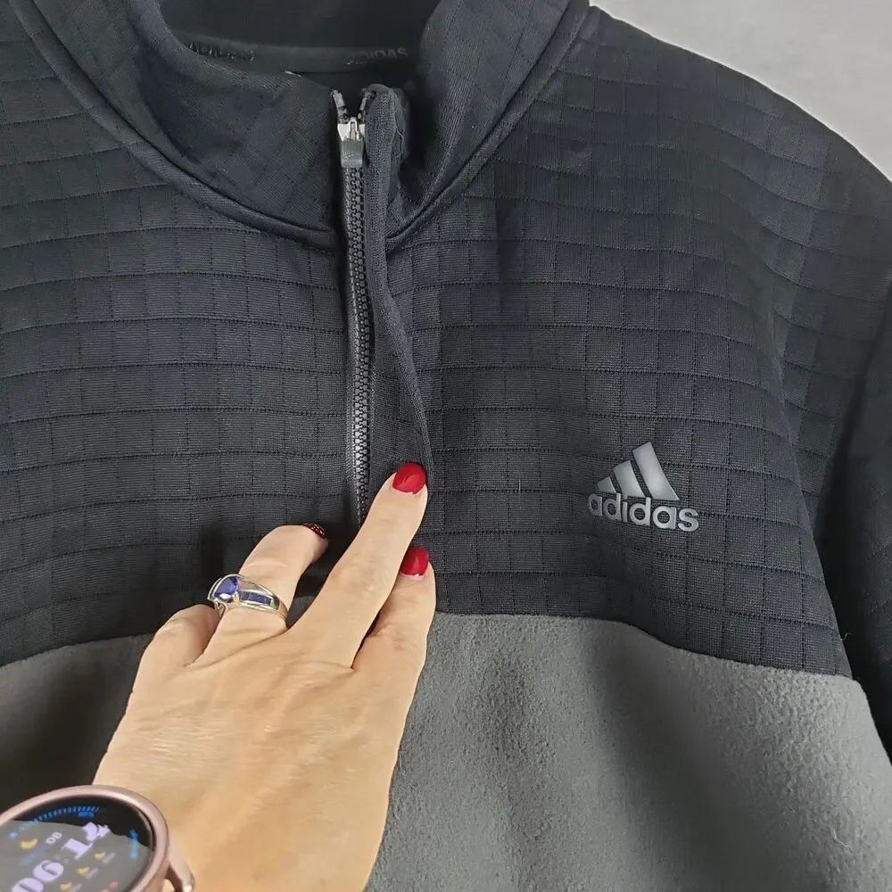 Adidas Men's XL Colorblock 1/4 Zip Sweater Gray Black Golf‎ DWR Water Repellant